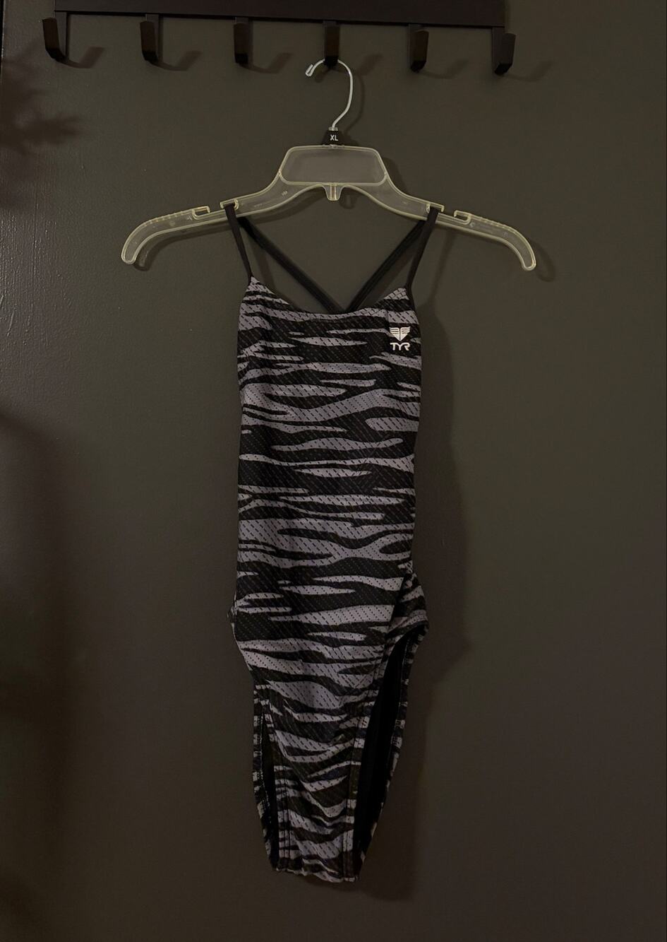 TYR Crypsis Diamondfit Black and Gray Tiger Print Swimsuit